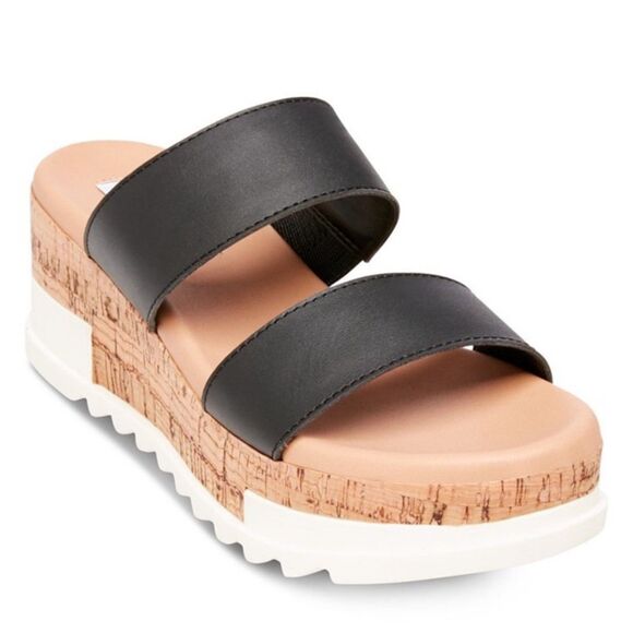 Steve Madden Platform Double Straps Wedge Sandal Black Size 7 - Picture 1 of 7